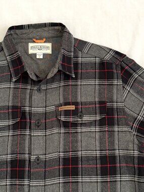 Field & Stream Mens Heavy Flannel Shirt XL Black/Gray/Red Plaid 100% Cotton NWOT